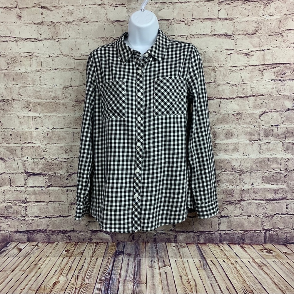 Relativity Black White Check Button Long Sleeve Shirt
